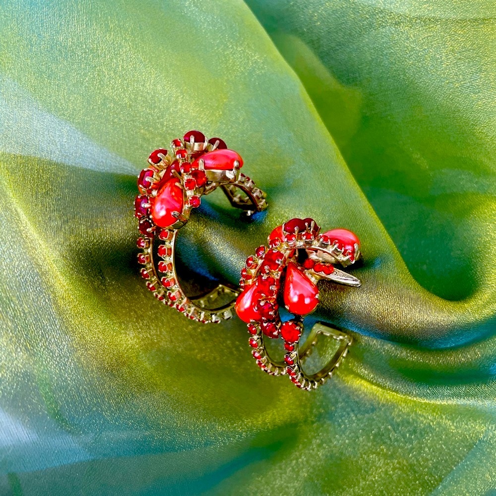 Otazu Coral Mix Swarovski Crystal Hoop pierced Earrings